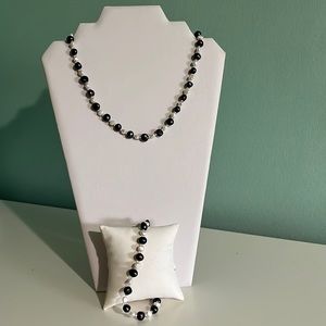 Pearl 2 Tone Necklace and Bracelet Costume Set